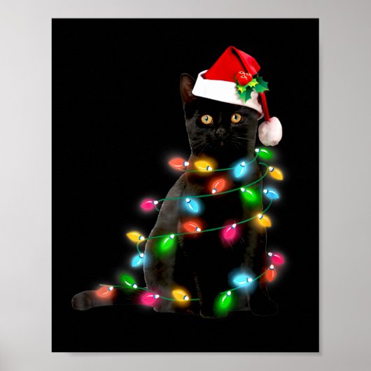 猫のクリスマスイルミネーション 楽しい猫好きのためのクリスマス ポスター (正面)
