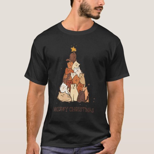 猫のクリスマスイルミネーション   猫 Tシャツ (正面)