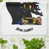 猫のクリスマスギフトパーソナライズされた名 キッチンタオル (折り畳み)