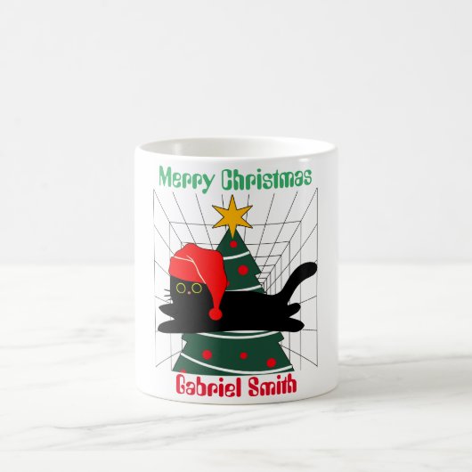 猫のクリスマスギフトパーソナライズされた名 コーヒーマグカップ (中央)