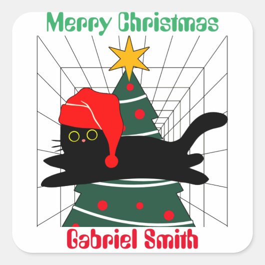 猫のクリスマスギフトパーソナライズされた名 スクエアシール (正面)