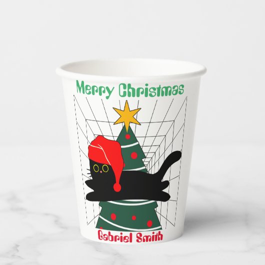 猫のクリスマスギフトパーソナライズされた名 紙コップ (正面)