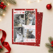 猫のクリスマスコラージュ 赤 MEOWY CHRISTMAS
