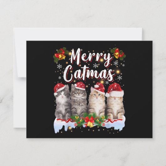 猫のクリスマスサンタ帽子おかしいメリーキャットマス シーズンカード (正面)