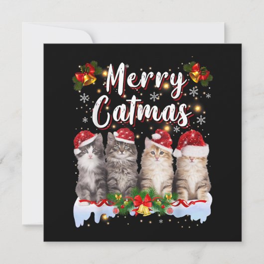 猫のクリスマスサンタ帽子おかしいメリーキャットマス 招待状 (正面)