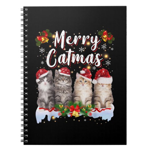 猫のクリスマスサンタ帽子面白いメリーキャットマス ノートブック (正面)