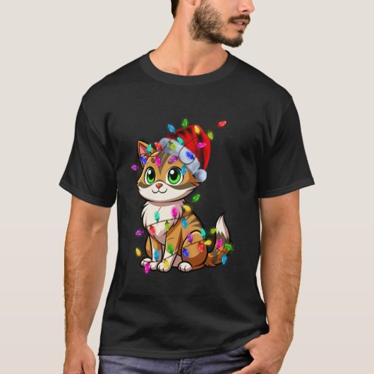 猫のクリスマスサンタ帽子 子猫愛好家 楽しいXmasパジャマ Tシャツ (正面)