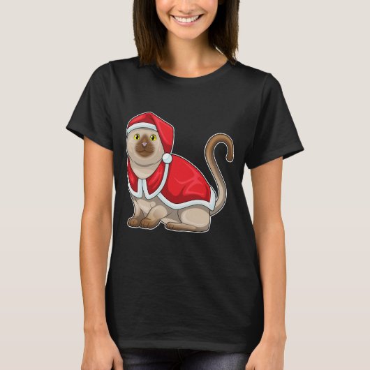 猫のクリスマスサンタ帽子 Tシャツ (正面)
