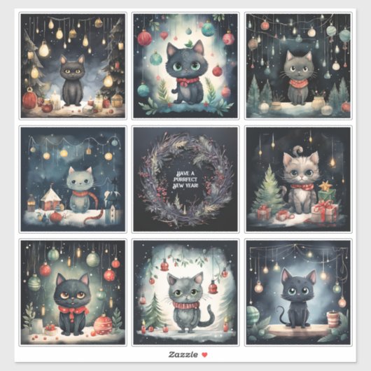猫のクリスマスセット8 シール (シート)