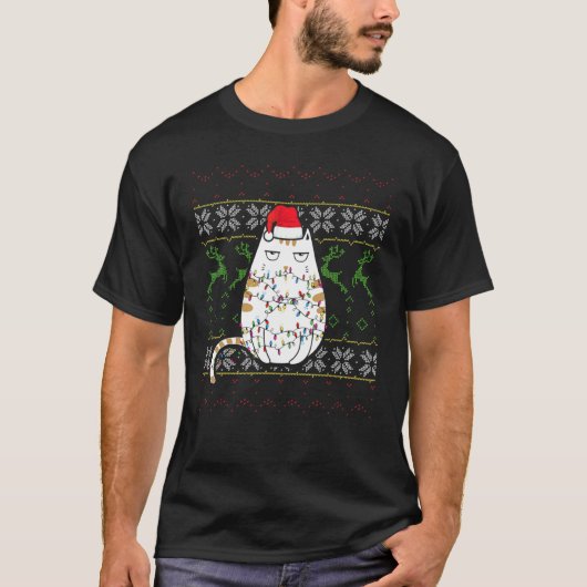 猫のクリスマスセーター アグリークリスマスセーター Ch Tシャツ (正面)