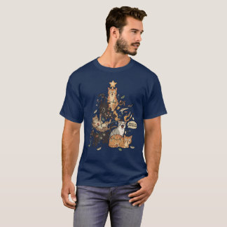 猫のクリスマスツリー イルミネーション もつれ ホリデー Tシャツ