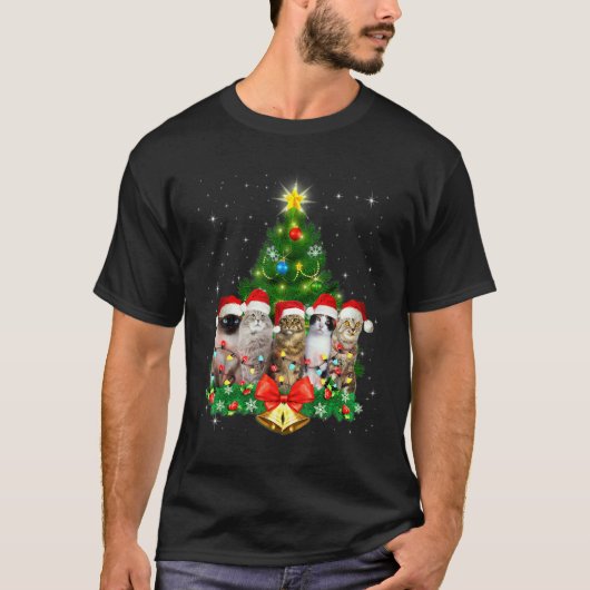 猫のクリスマスツリー オーナメント 飾り クリスマス Tシャツ (正面)
