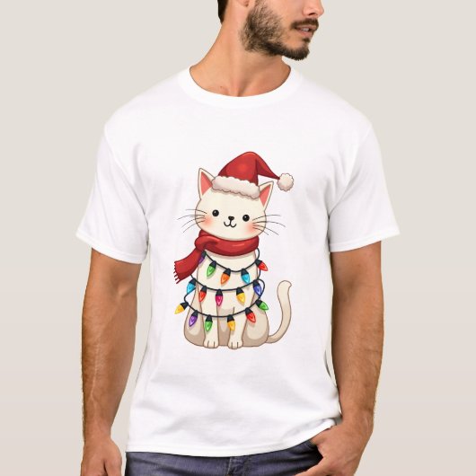 猫のクリスマスツリー クリスマス (3) Tシャツ (正面)