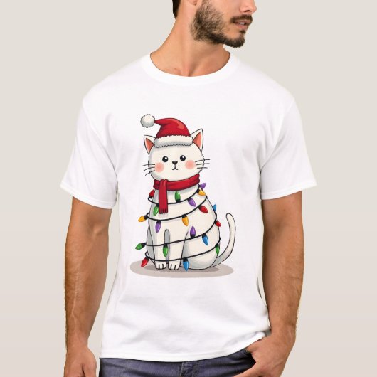 猫のクリスマスツリー クリスマス (4) Tシャツ (正面)