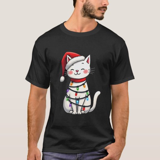 猫のクリスマスツリー クリスマス (5) Tシャツ (正面)