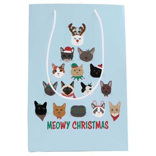 猫のクリスマスツリー ミディアムペーパーバッグ (正面)
