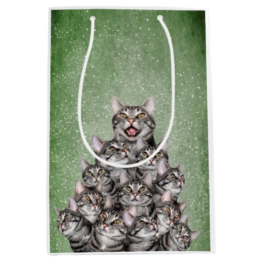 猫のクリスマスツリー ミディアムペーパーバッグ (正面)