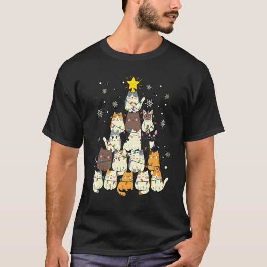 猫のクリスマスツリー 子猫 少年 少女 男性 Xmas ねこ Tシャツ (正面)