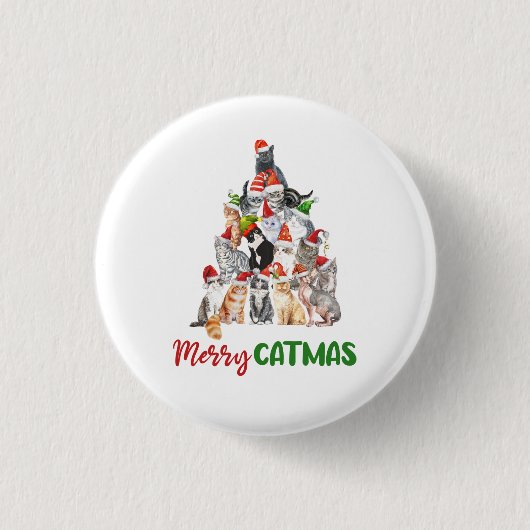 猫のクリスマスツリー 猫好き 猫飼い主 クリスマス 缶バッジ (正面)