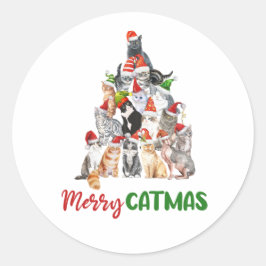 猫のクリスマスツリー 猫好き 猫飼い ラウンドシール