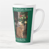 猫のクリスマスツリー、画像と名前のテキスト、カスタマイズ可能 カフェラテマグ (右)