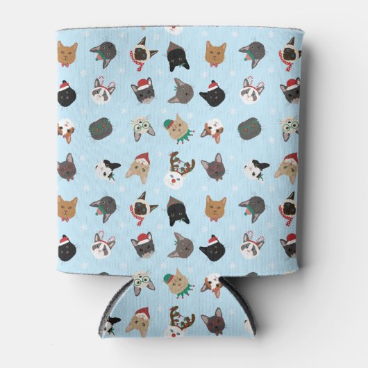 猫のクリスマスパターン 缶クーラー (正面)
