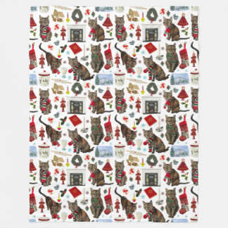猫のクリスマスブランケット フリースブランケット