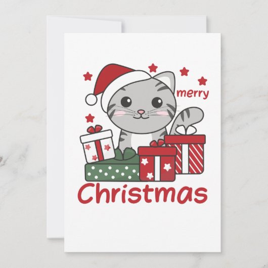 猫のクリスマスプレゼント 冬の動物 ネコ シーズンカード (正面)