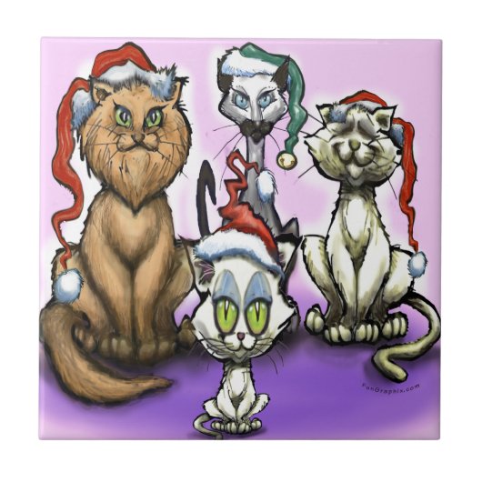猫のクリスマス帽子 タイル (正面)