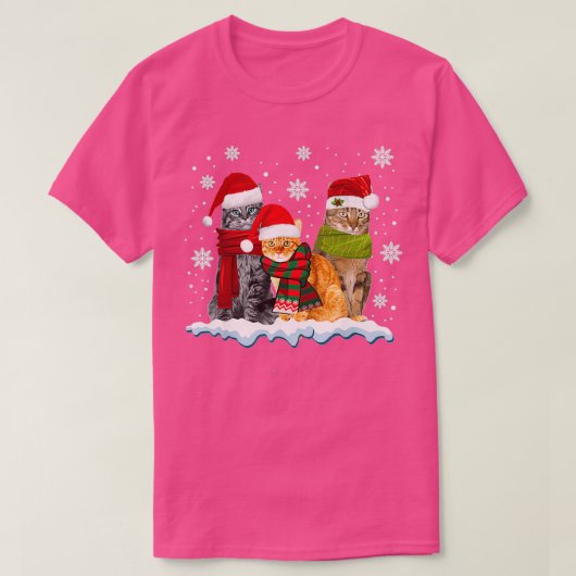 猫のクリスマス猫と猫の恋人クリスマスSno Tシャツ (デザイン正面)