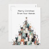 猫のクリスマス シーズンポストカード (正面/裏面)