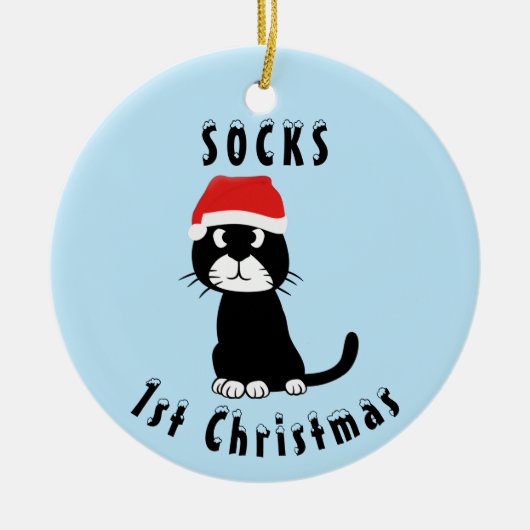 猫のクリスマス セラミックオーナメント (正面)