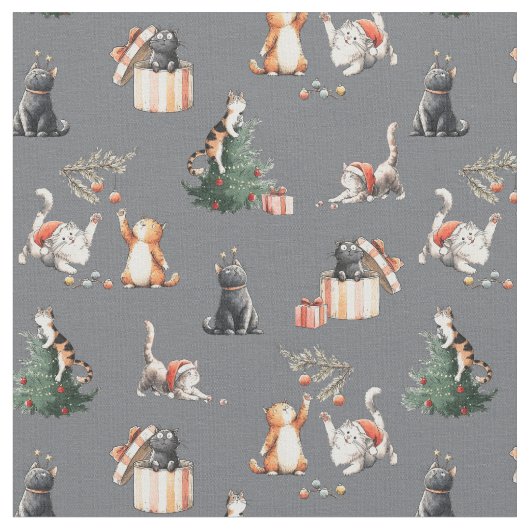猫のクリスマス ニャー 子猫 ファブリック (クローズアップ)
