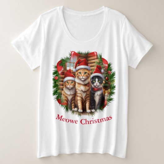 猫のクリスマス プラスサイズTシャツ (デザイン正面)