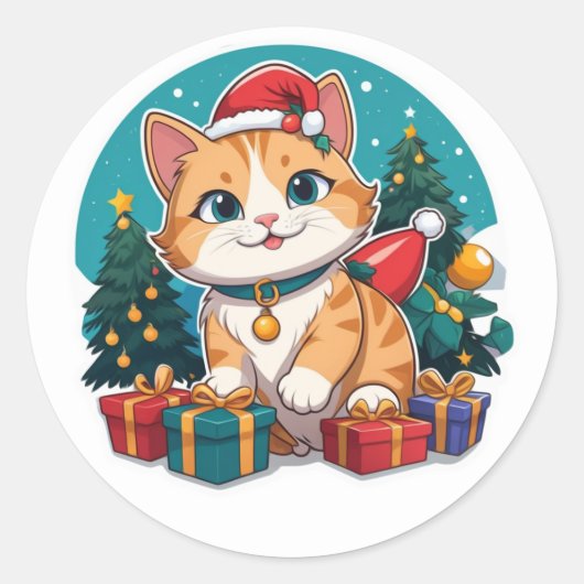 猫のクリスマス ラウンドシール (正面)