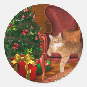 猫のクリスマス ラウンドシール