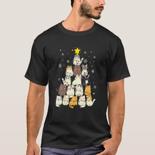 猫のクリスマス リー 子猫 少年 少女 男性 Xmas 猫 Tシャツ (正面)