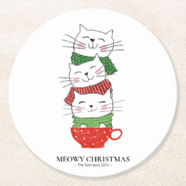猫のクリスマス 3匹の猫のカップマフラー 楽しい かわいい ラウンドペーパーコースター