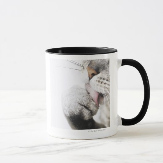 猫のクリーニングの足 マグカップ (右)