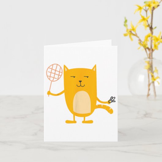 猫のグラフィックがかっこいいバドミントンプレーヤー シャトル スポーツ スマッシュ カード (黄色い花)