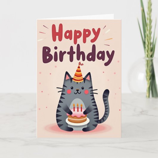 猫のケーキの誕生日カード カード (正面)