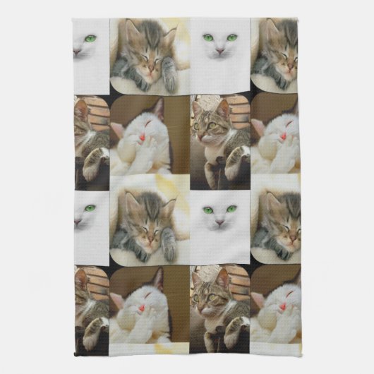 猫のコラージュの台所タオル キッチンタオル (縦)