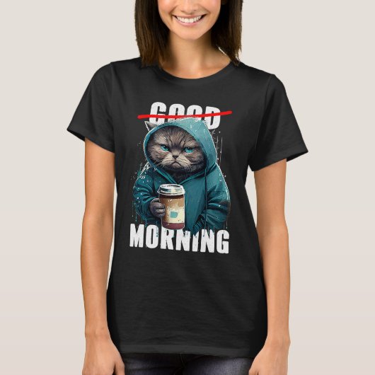 猫のコーヒーでおはよう Tシャツ (正面)