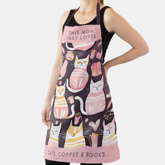 猫のコーヒーと本が大好きなお母さん エプロン (インサイチュ)