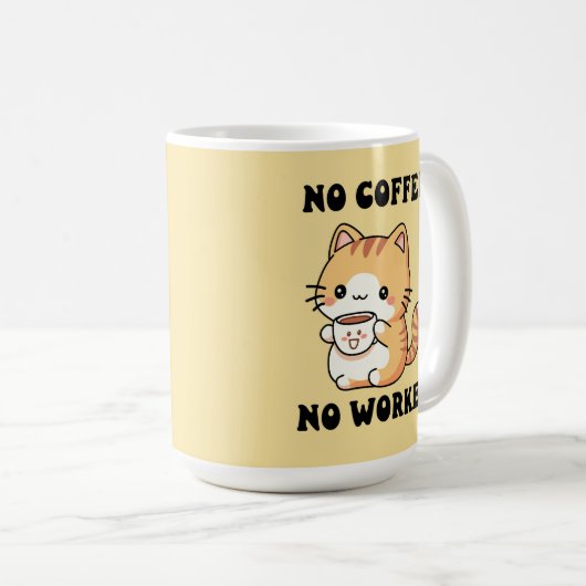 猫のコーヒーないワーキーな猫のユーモアのギフト コーヒーマグカップ (正面右)