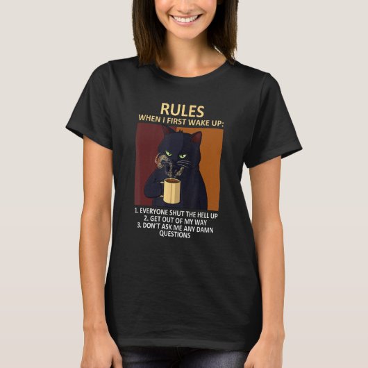 猫のコーヒー愛飲者 冗談 ルール ペットオーナー Tシャツ (正面)