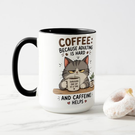 猫のコーヒー マグカップ (ドーナツ付き)