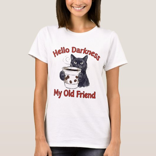 猫のコーヒー 楽しい カフェイン中毒 Tシャツ (正面)