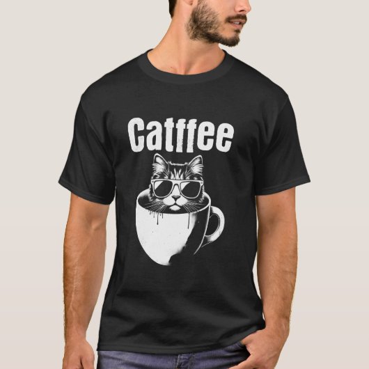 猫のコーヒー - 猫好きのための面白い猫のカフェインジョーク Tシャツ (正面)
