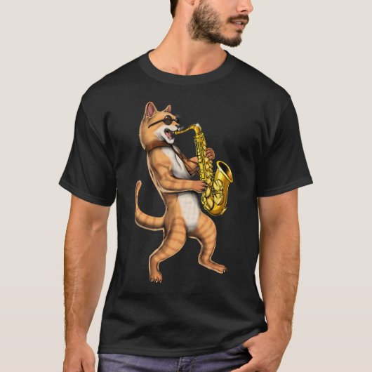 猫のサックスプレーヤー Tシャツ (正面)